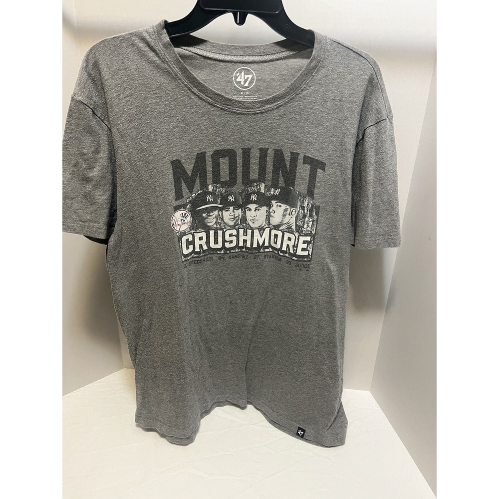 New York Yankees Mens '47 Brand MLB Tee Shirt XL GREY Mt Crushmore